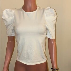 Forever 21 White Puff Sleeve Crewneck Top